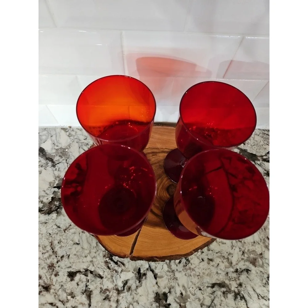 Martha‎ Stewart  Red Glassware Set 4 Piece 12 Ounce Red Goblets